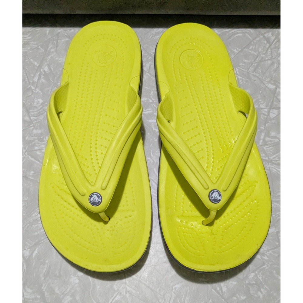 Crocs Crocband Flip Flops Neon Yellow Flip Flop Thong Sandals Womens 10 Mens 8